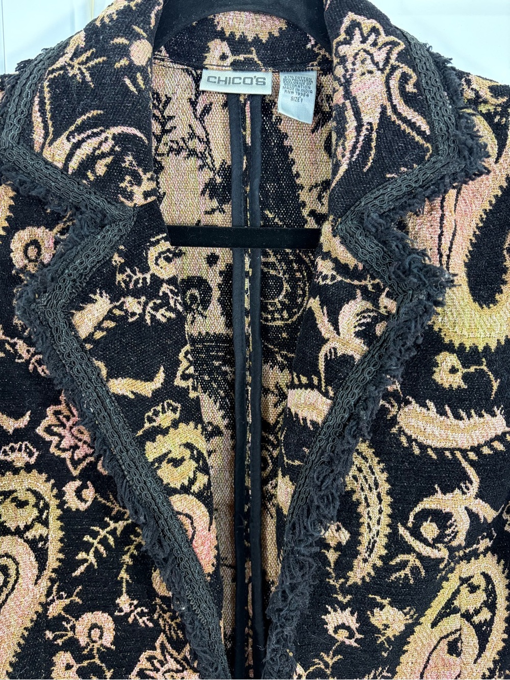 Chico's Vintage Black & Gold Paisley Knit Open Blazer Jacket (1) - Picture 4 of 7